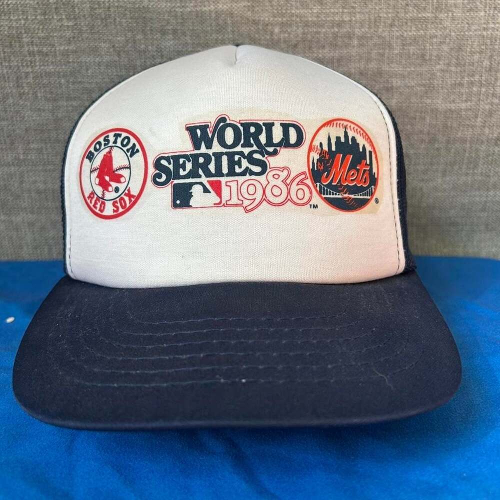 MLB 1986 World Series Mets Red Sox Trucker Hat OSFA Vintage Snapback